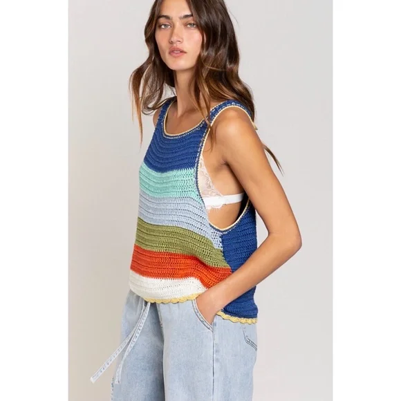 POL Blue Multi Striped Sleeveless Layering Sweater - Picture 4 of 11